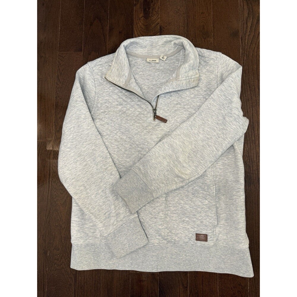 L.L.Bean Women’s L Quilted Quarter Zip Pullover Light Gray Sweater Knit Fleece